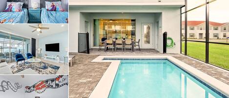 Una piscina climatizada, sillones reclinables de piscina