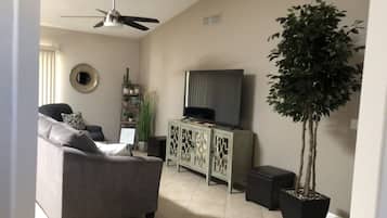 Älytelevisio, DVD-soitin, kirjoja, videokirjasto