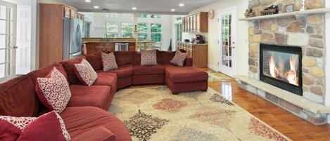 Smart TV, fireplace, video games, DVD player