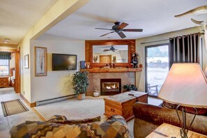 Smart TV, fireplace, ping pong, books