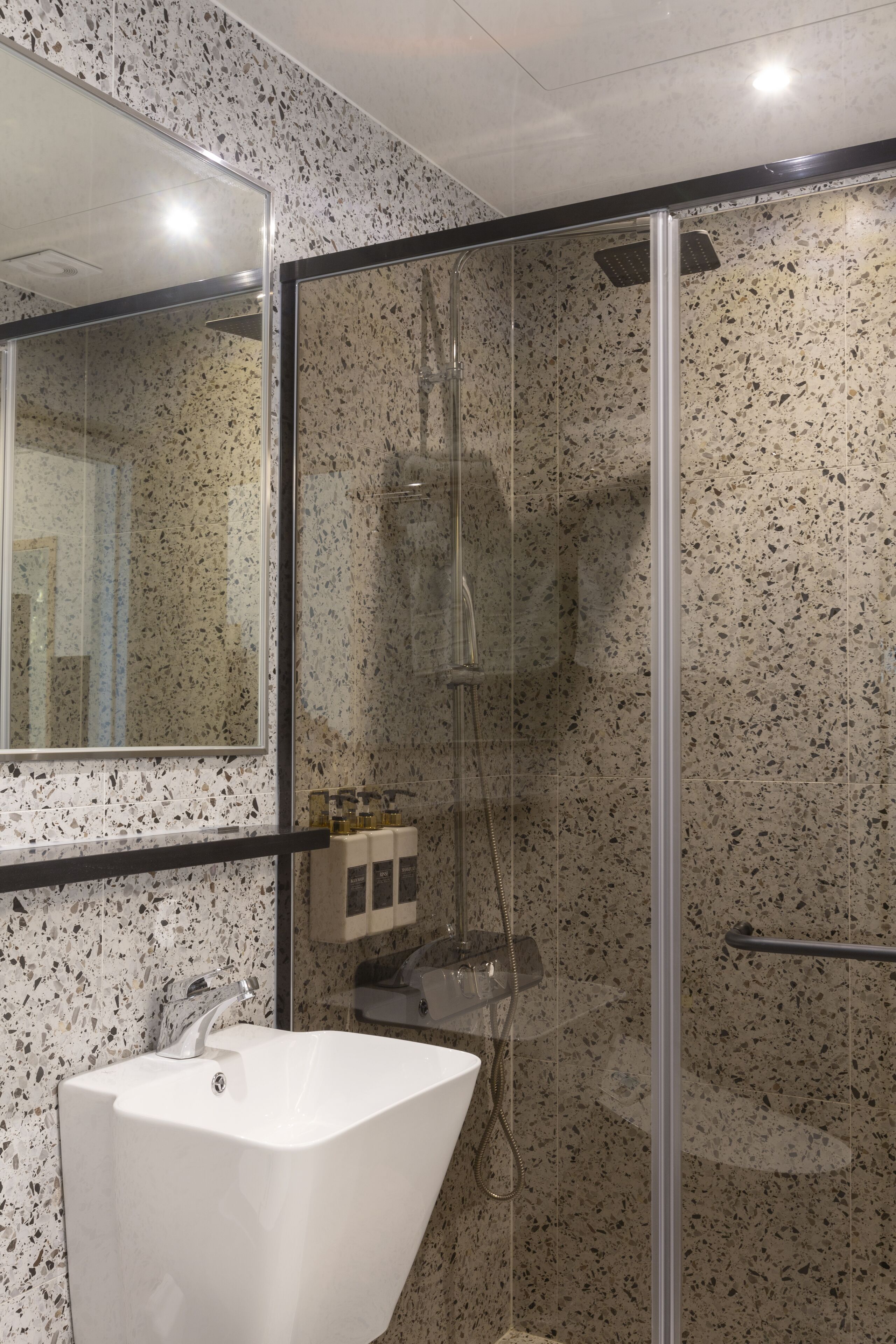 shower, free toiletries, hair dryer, slippers