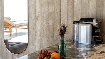 Mini-fridge, microwave, espresso maker, coffee/tea maker