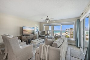 TV, DVD player, video library - Beach-side, beautiful low-rise with uncrowded beach! (Destin)