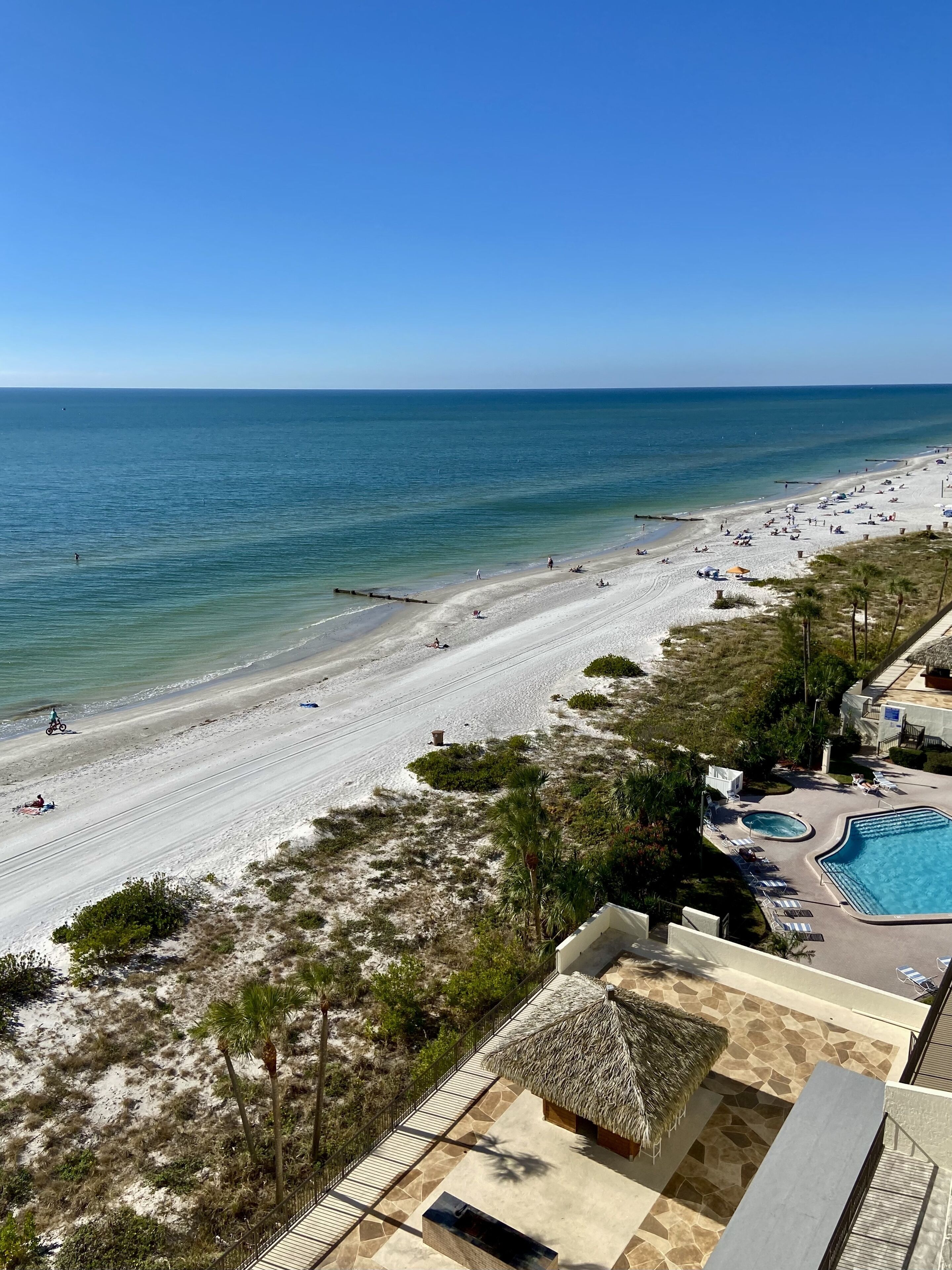 On the beach, sun loungers