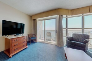 TV, DVD player, video library