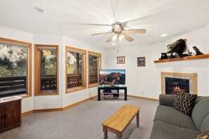 TV, fireplace