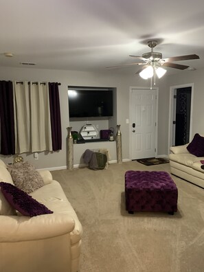 TV, music library, video library, stereo