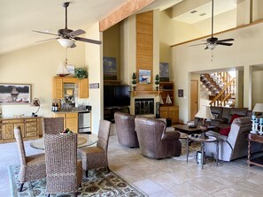 Smart TV, fireplace, DVD player