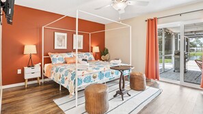 4 bedrooms, desk, iron/ironing board, travel crib
