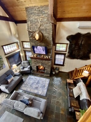 Smart TV, fireplace, DVD player, books