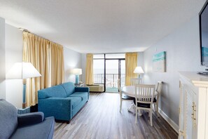 TV, DVD player, video library