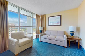 TV, DVD player, video library - 18th-floor, partial ocean-view, snowbird condo with pool, hot tub, & W/D (Myrtle Beach)