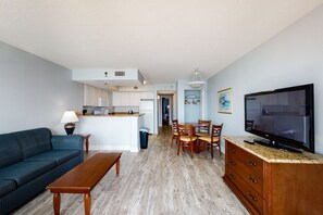 TV, DVD player, video library