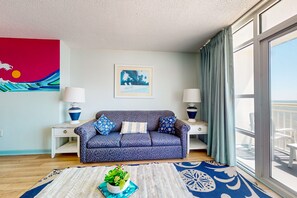 TV, DVD player, video library - Oceanfront condo: 2bedroom with W/D, pool, hot tub, & central AC (Myrtle Beach)