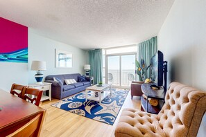 TV, DVD player, video library