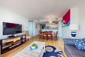 TV, DVD player, video library - Oceanfront condo: 2bedroom with W/D, pool, hot tub, & central AC (Myrtle Beach)