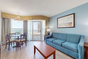 TV, DVD player, video library - 7th-floor partial ocean-view snowbird-friendly condo with pool & hot tub (Myrtle Beach)