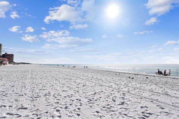 On the beach, beach towels