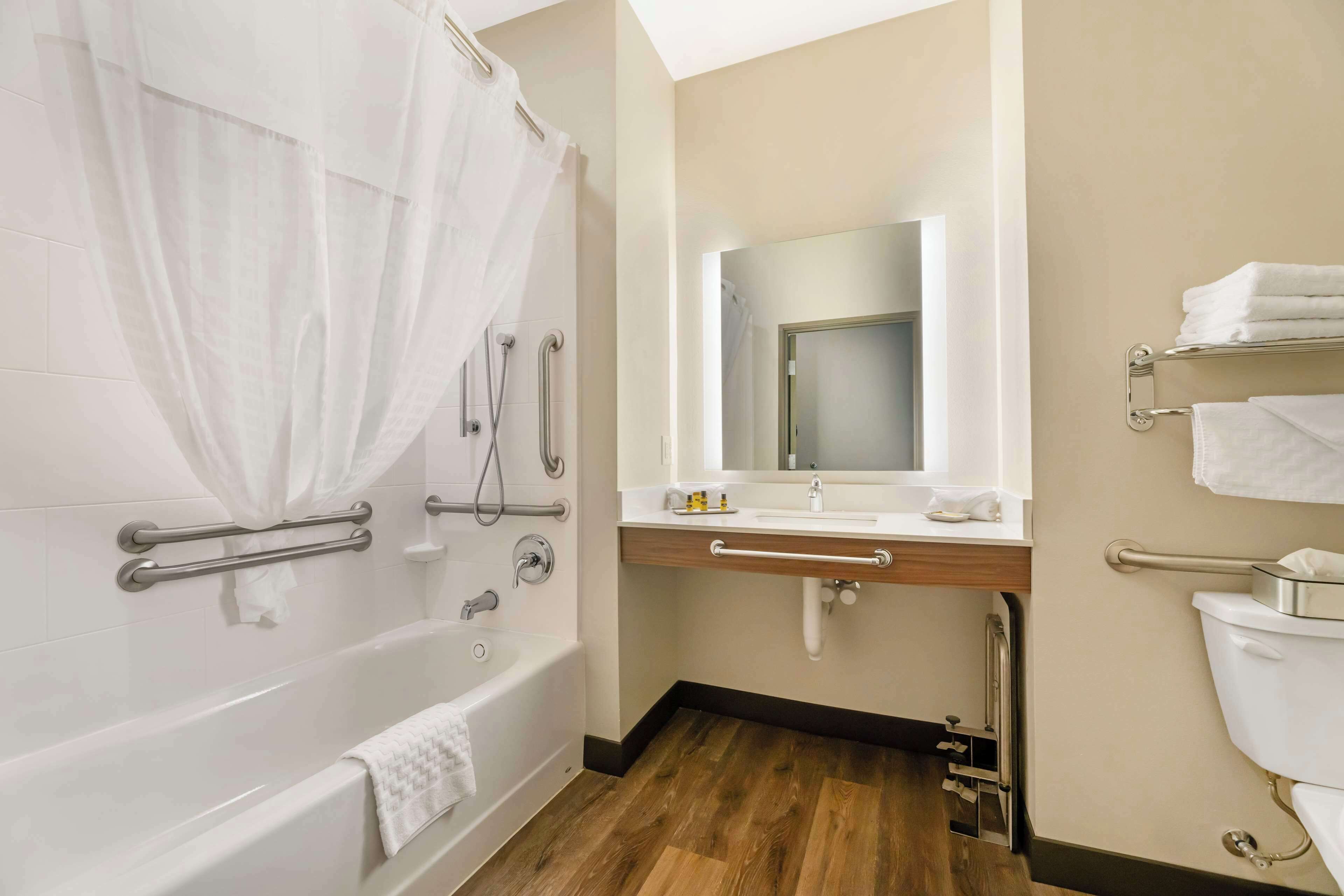 suite, 2 queen beds, accessible, refrigerator & microwave (with sofabed) | bathroom | combined shower/bathtub, hair dryer, towels