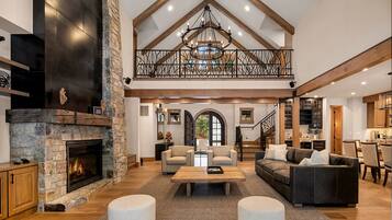 Smart TV, fireplace, DVD player, foosball
