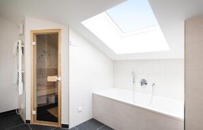 Combined shower/tub, hair dryer