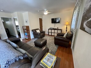 Télévision, lecteur de DVD, livres, vidéothèque