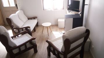 Televisie, een open haard en boeken