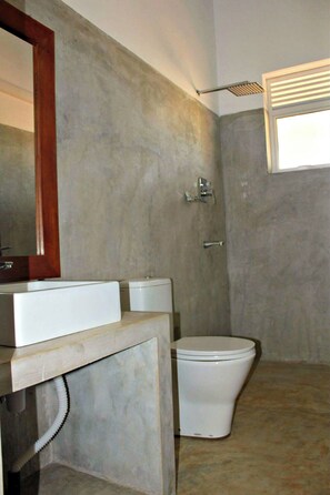 Regadera, secadora de cabello, bidet, toallas