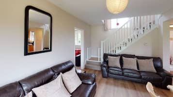 Una televisión, una chimenea