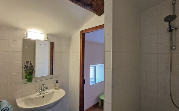 Tina, secadora de cabello, toallas 