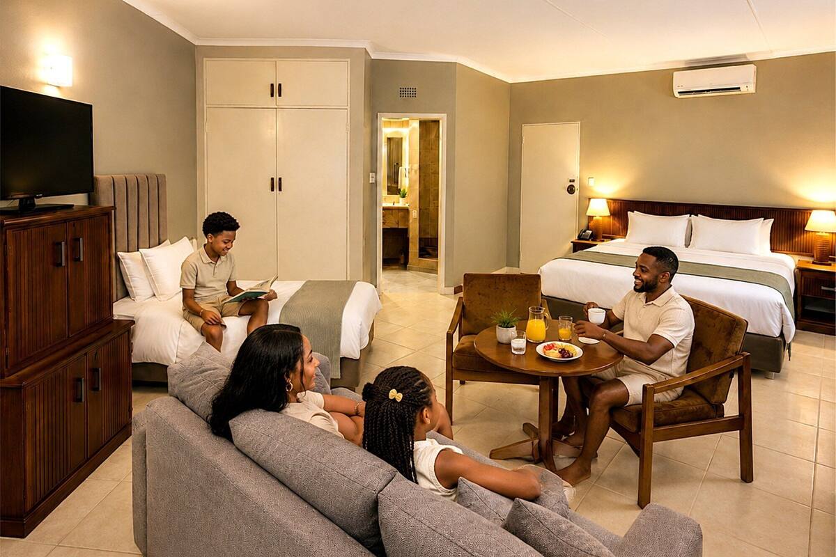Kamar Keluarga | Brankas, setrika/meja setrika, Wi-Fi gratis, dan seprai linen