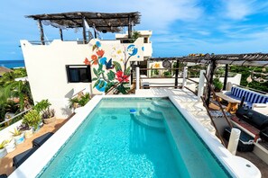 Outdoor pool, a heated pool - The Jardin Suite lower-level suite, poolside w/kitchen at Boutique Hotel (Isla Mujeres)