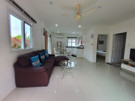 Family Villa, 2 Bedrooms, Private Pool | Living area | 49-inch flat-screen TV with digital channels, TV, Netflix