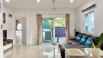 Family Villa, 2 Bedrooms, Private Pool | Living area | 49-inch flat-screen TV with digital channels, TV, Netflix