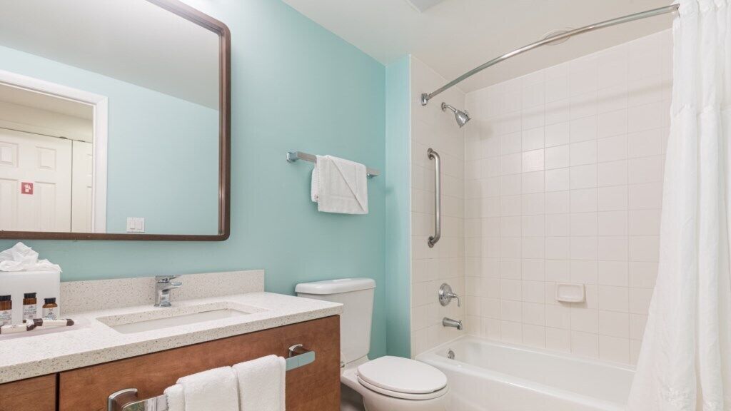 Hair dryer, bidet, towels, soap
