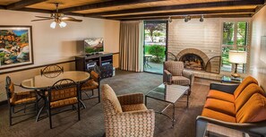 TV, fireplace, video games, DVD player