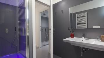 Design Apartment | Bathroom | Separate tub and shower, jetted tub, rainfall showerhead