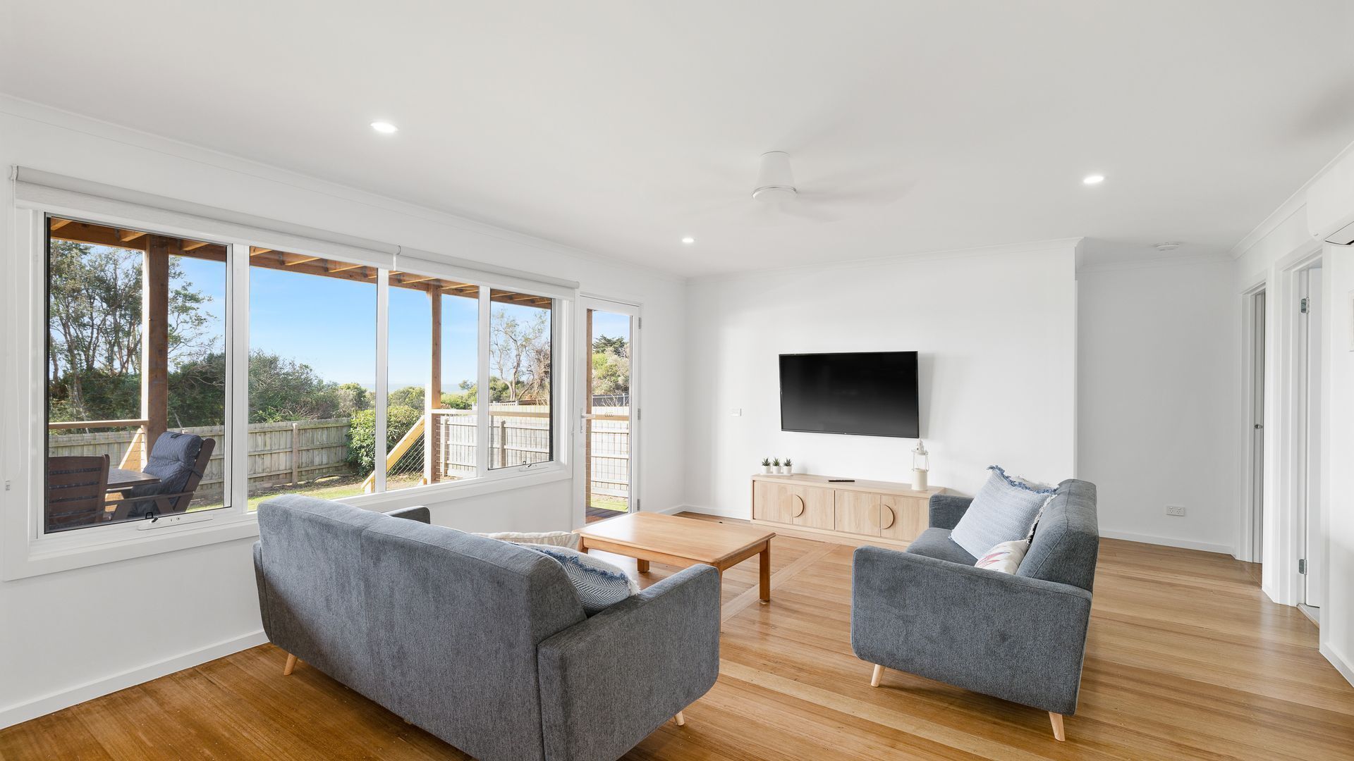 Televisio, DVD-soitin, kirjoja, videokirjasto