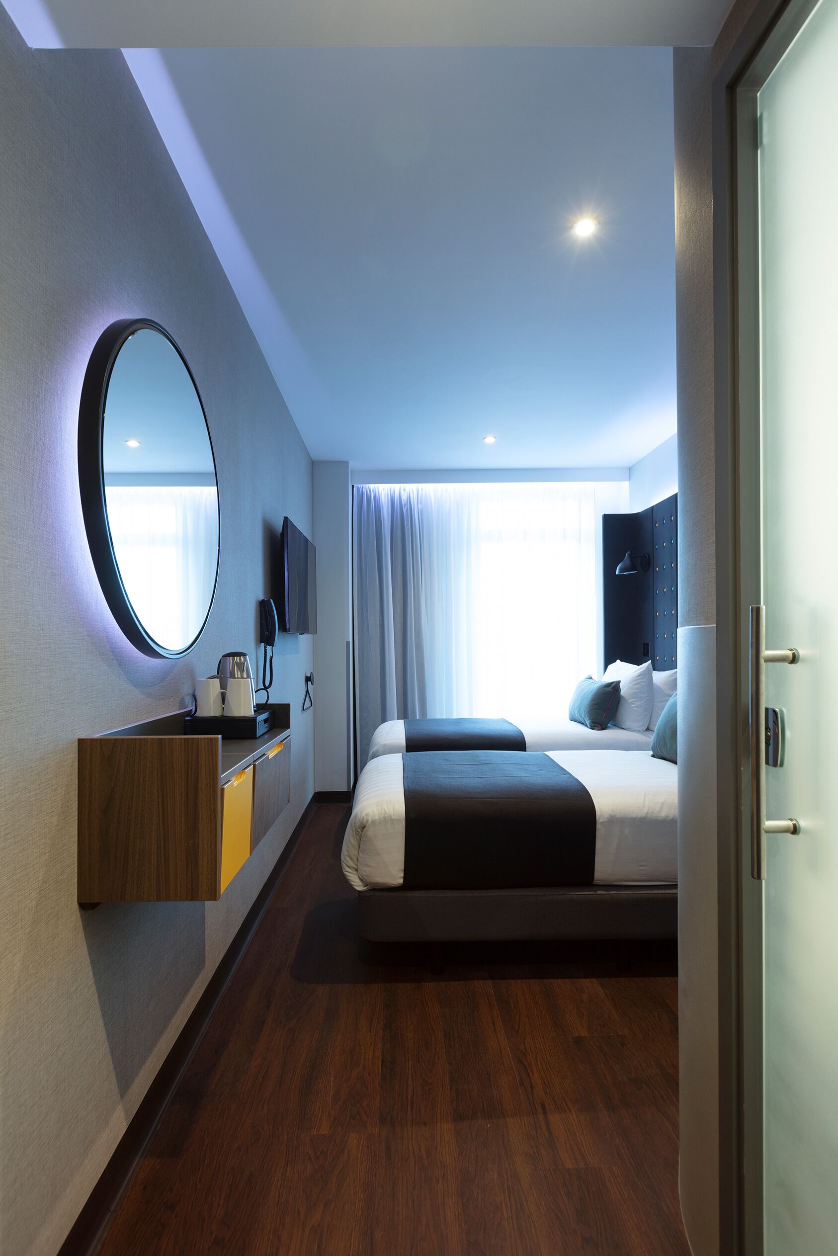 comfy twin room | in-room safe, desk, laptop workspace, blackout curtains