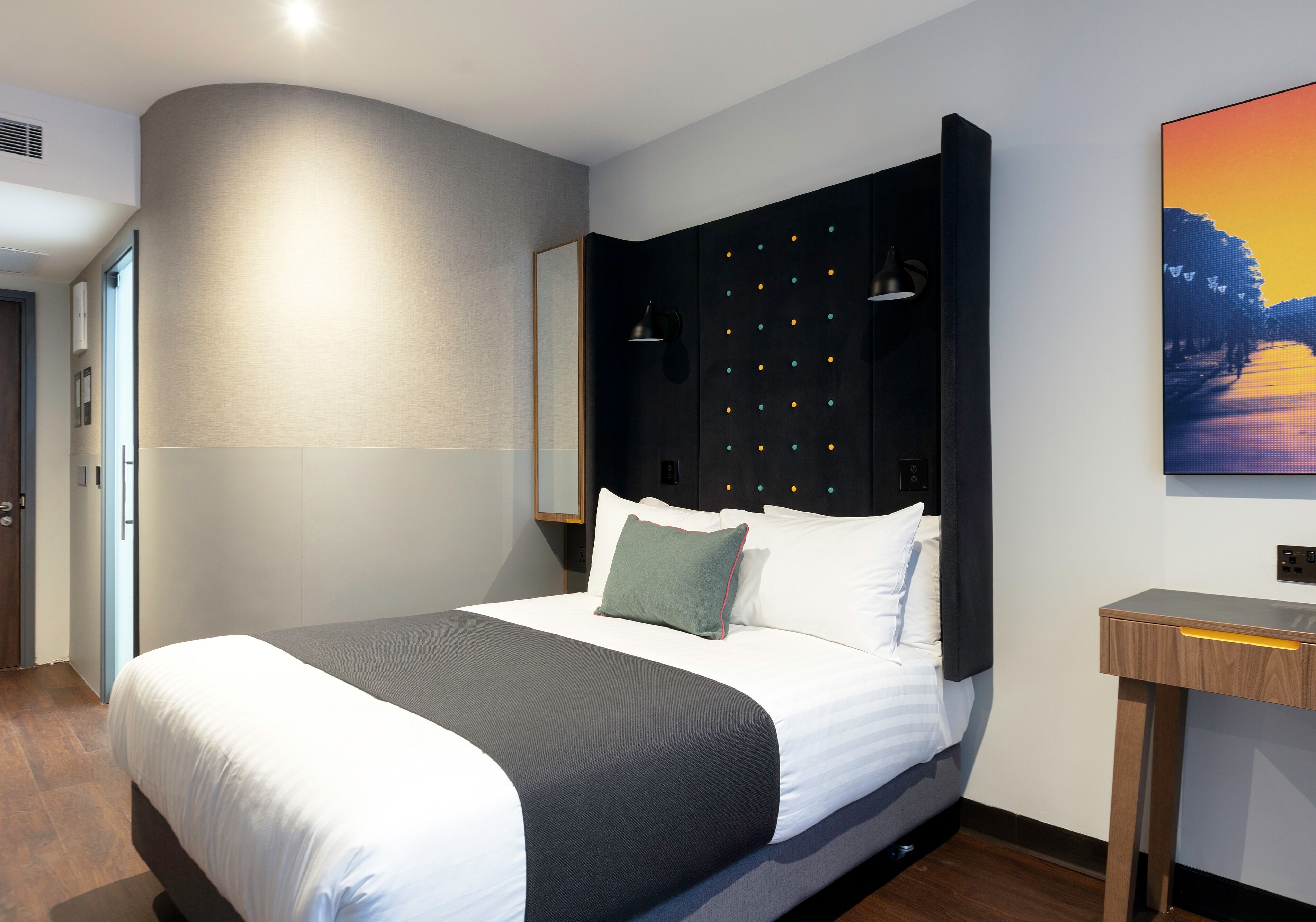 comfy double room | in-room safe, desk, laptop workspace, blackout curtains