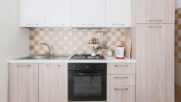 Family Apartment | Private kitchen | Full-size fridge, microwave, oven, stovetop