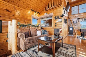 Smart TV, fireplace, DVD player, foosball