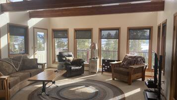 TV, fireplace, DVD player, foosball