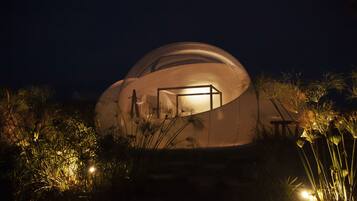 Premium tent, bad | Individueel gedecoreerd, individueel gemeubileerd, een laptopwerkplek