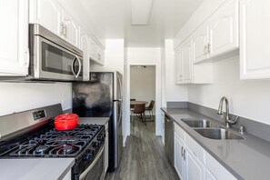 Fridge, microwave, oven, dishwasher