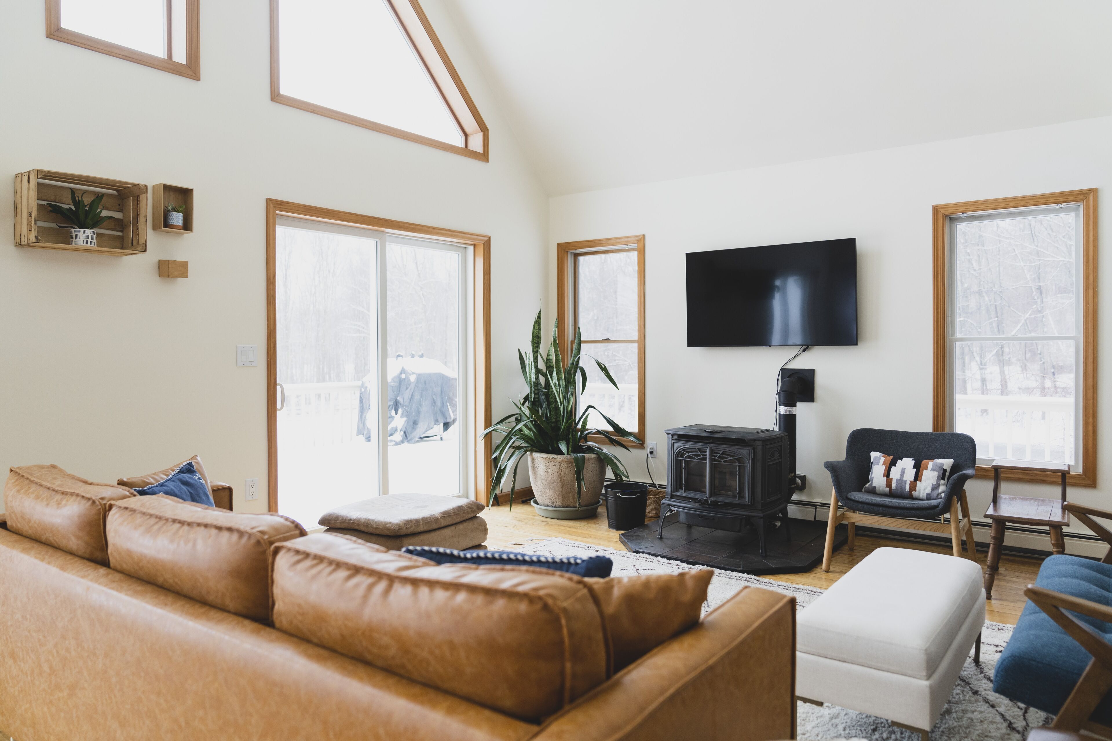 Smart TV, fireplace, video games, DVD player