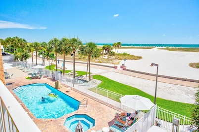 Family Destination! Beachfront, Pool, Private Balcony Overlooking the Beach, Walk to Restaurants