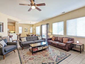 Smart TV, fireplace, video-game console, books