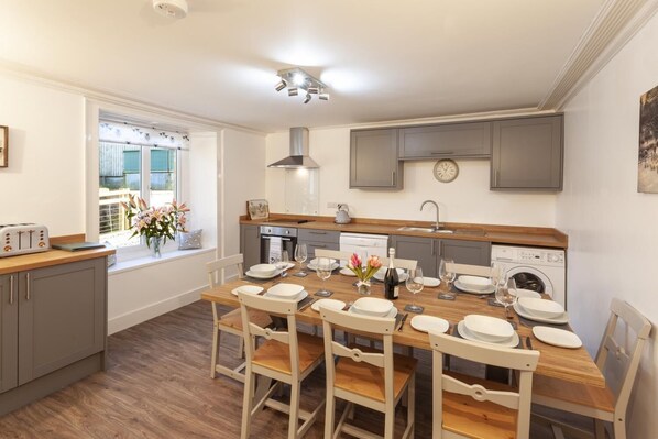 Microwave, oven, dishwasher, high chair