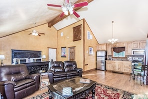 Smart TV, fireplace, DVD player, books